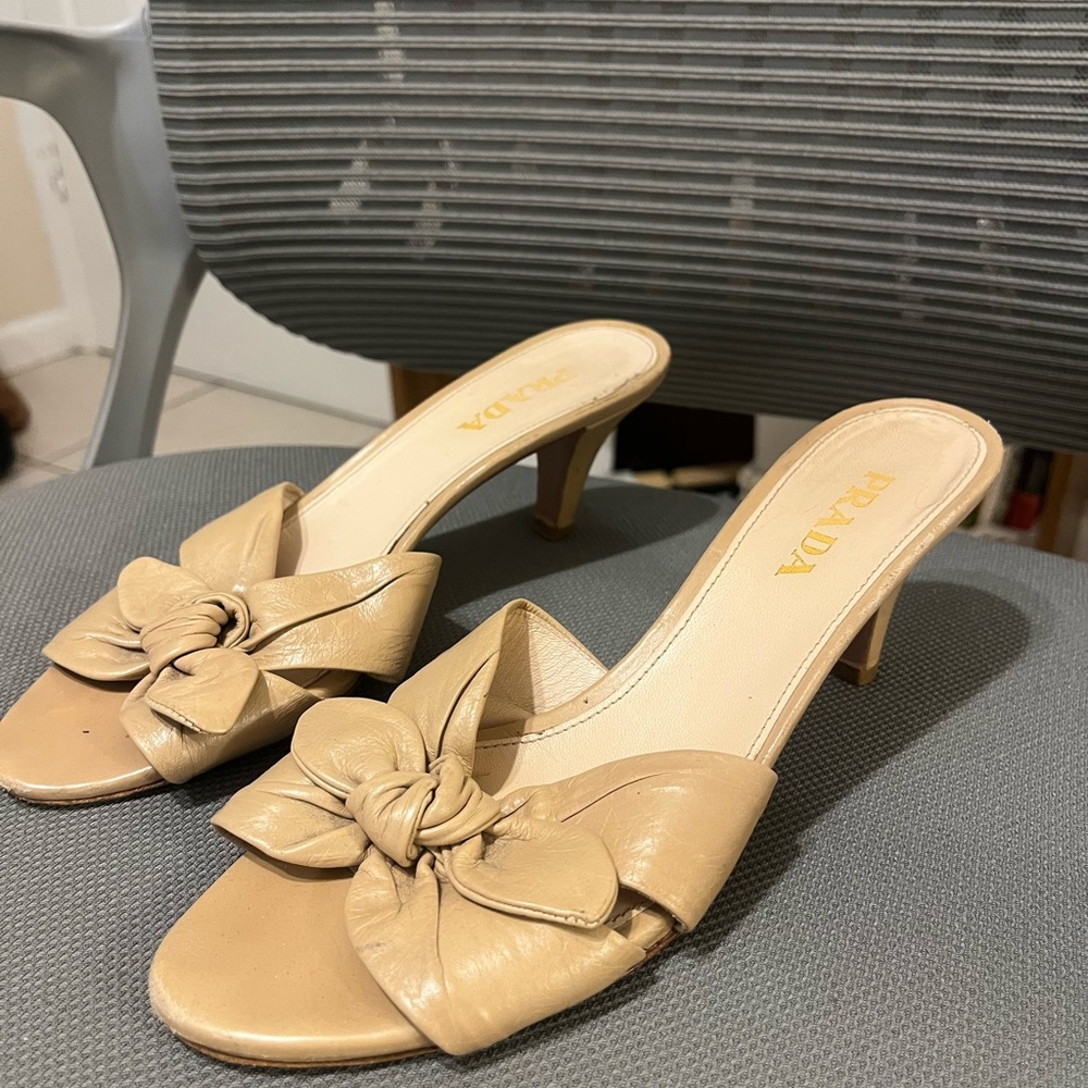 Prada Tan Bow Detail Heels